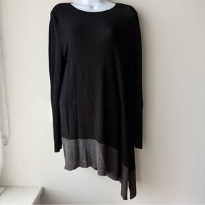 Eileen Fisher Black Sheer Knit Asymmetrical Tunic Minimalist Lagenlook